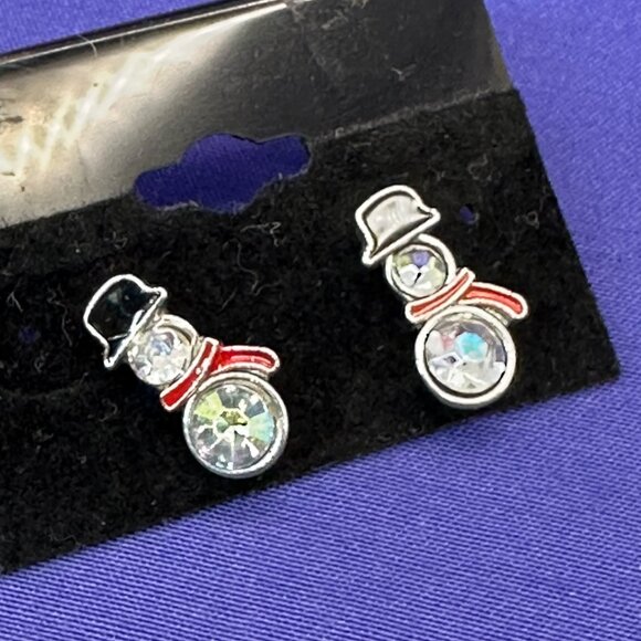 I.N.C Crystal Snowman Post Earrings Set On Original Card - Picture 4 of 11